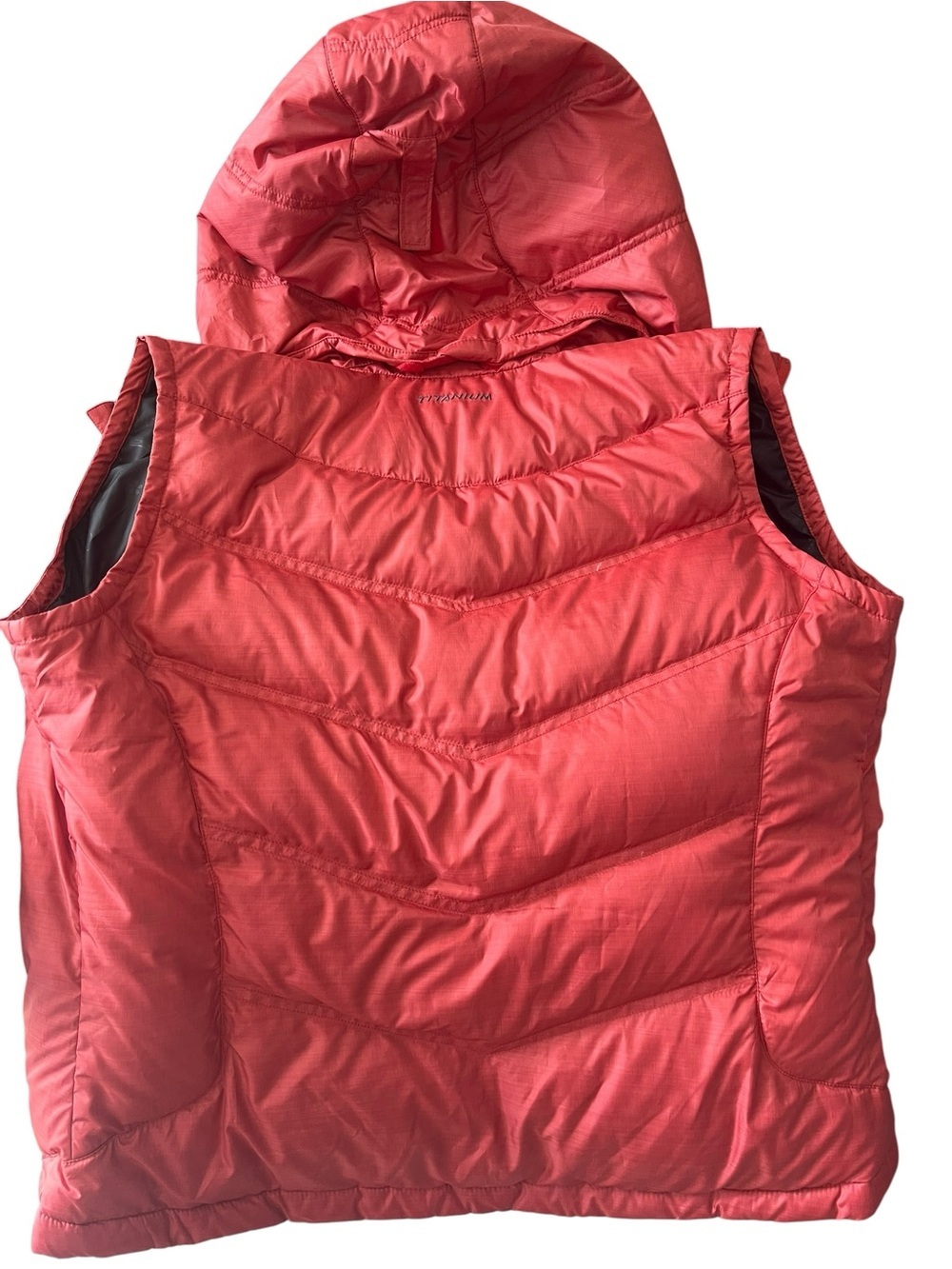 Columbia Titanium DOWN Puffer Vest Hooded Coral Salmon Women’s Large Hiking - Picture 10 of 11